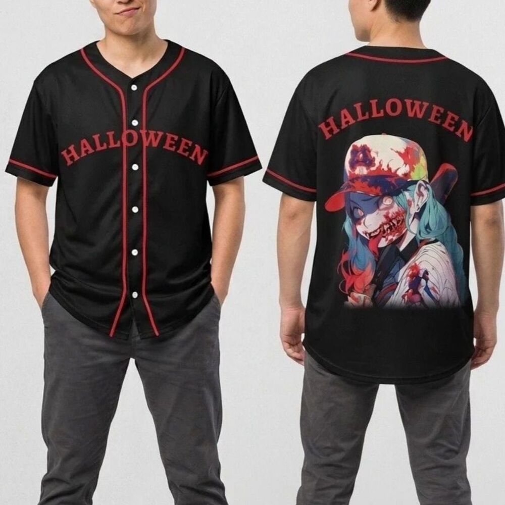 Halloween Shirt Mens 3XL Michael Myers Baseball Jersey Anime Streetwear Grunge